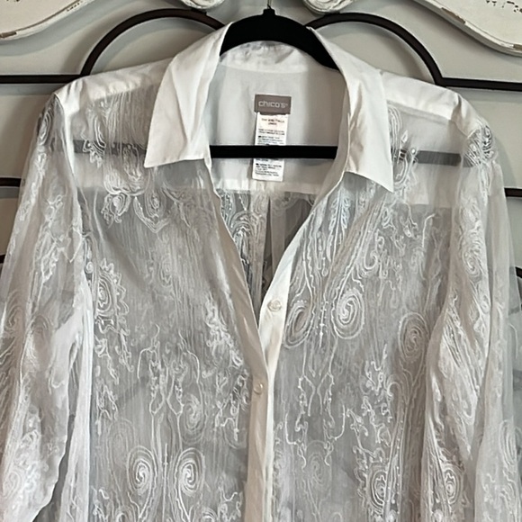 CHICO'S EMBROIDERED LONG SLEEVE DUSTER WHITE SIZE ONE SIZE - Picture 2 of 10